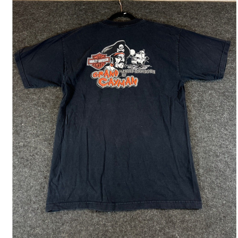 Vintage 90s Harley-Davidson Grand Cayman Pirate T-Shirt Holoubek Black Mens XL